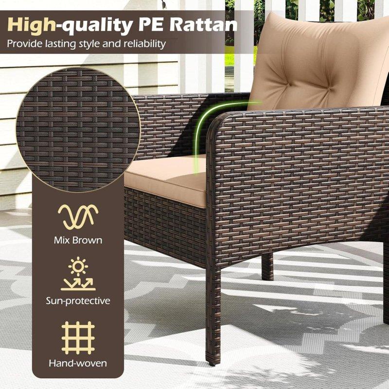 Kahverengi Rattan Minderli 3 Parça Bahçe Takımı - 272291