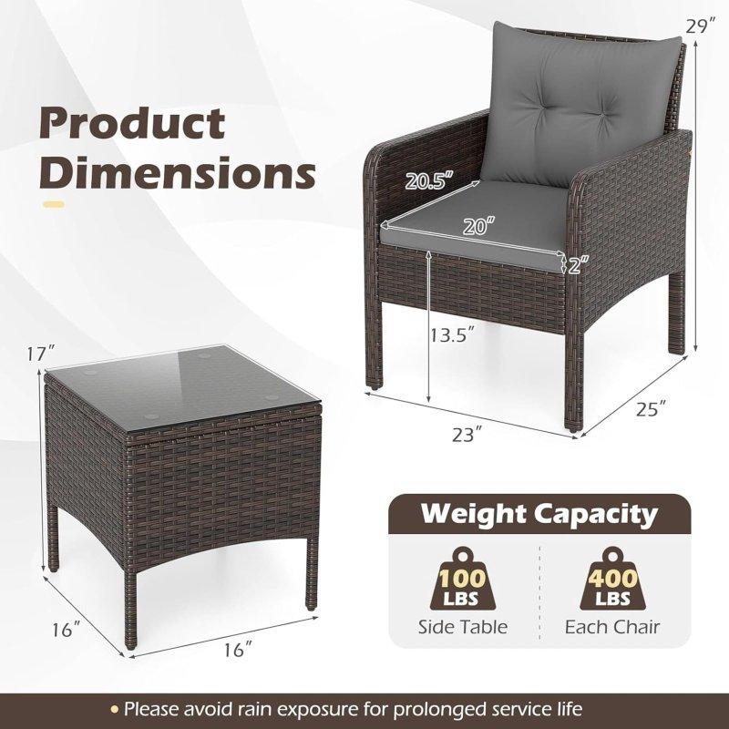 Kahverengi Rattan Minderli 3 Parça Bahçe Takımı - 272291