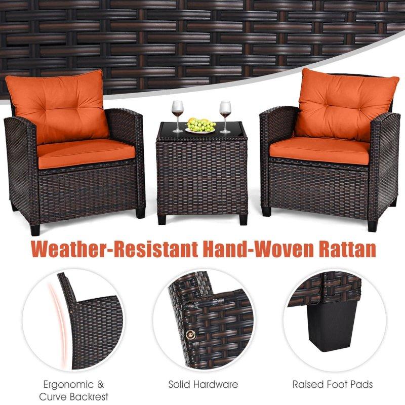 Kahverengi Rattan Minderli 3 Parça Bahçe Takımı - 276028