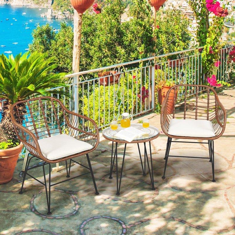 Kahverengi Rattan Minderli 3 Parça Bistro Bahçe Takımı - 275641