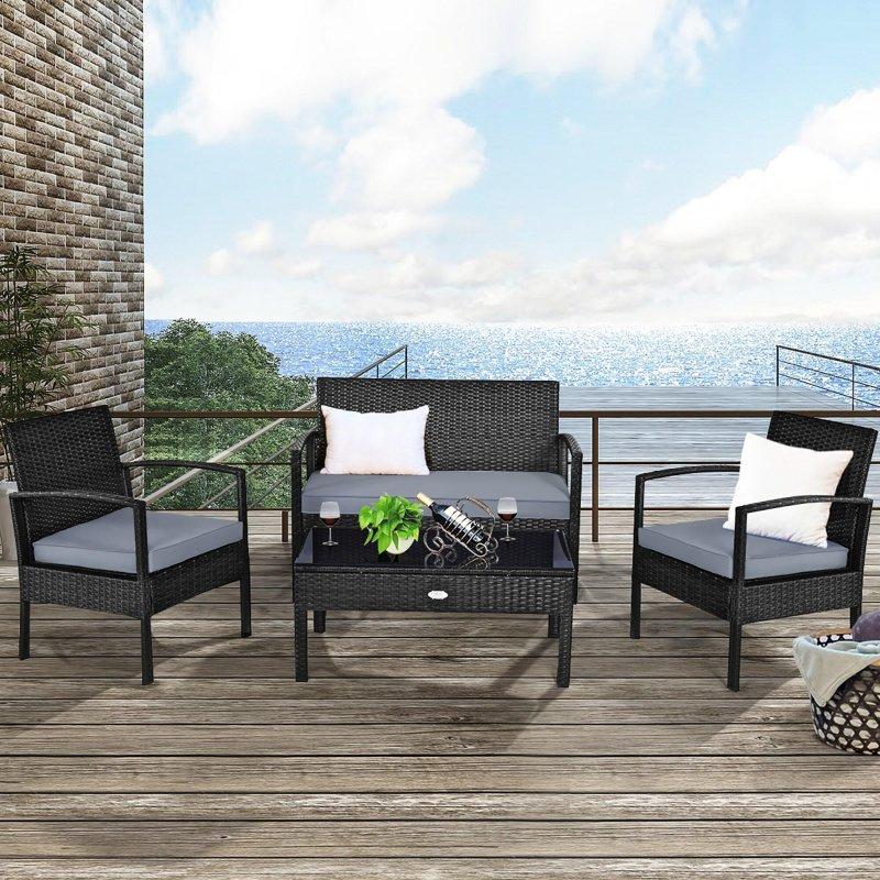 Kahverengi Rattan Minderli 4 Parça Bahçe Takımı - 268282
