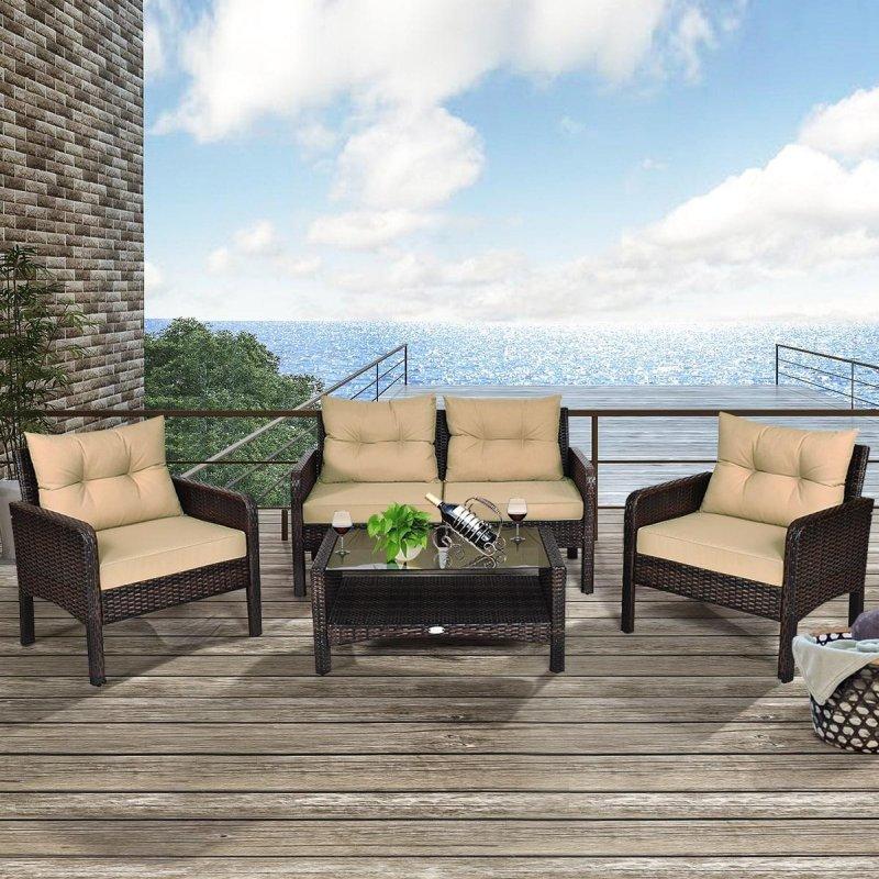 Kahverengi Rattan Minderli 4 Parça Bahçe Takımı - 273777
