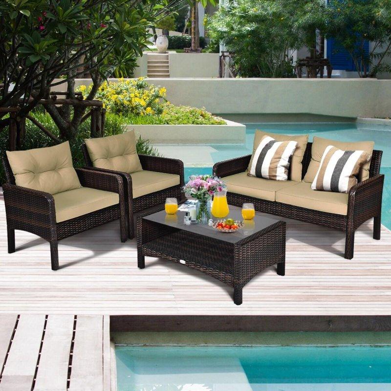 Kahverengi Rattan Minderli 4 Parça Bahçe Takımı - 273777