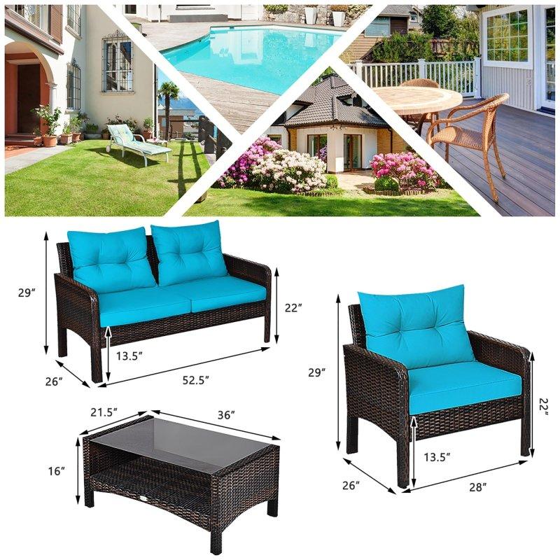 Kahverengi Rattan Minderli 4 Parça Bahçe Takımı - 275299