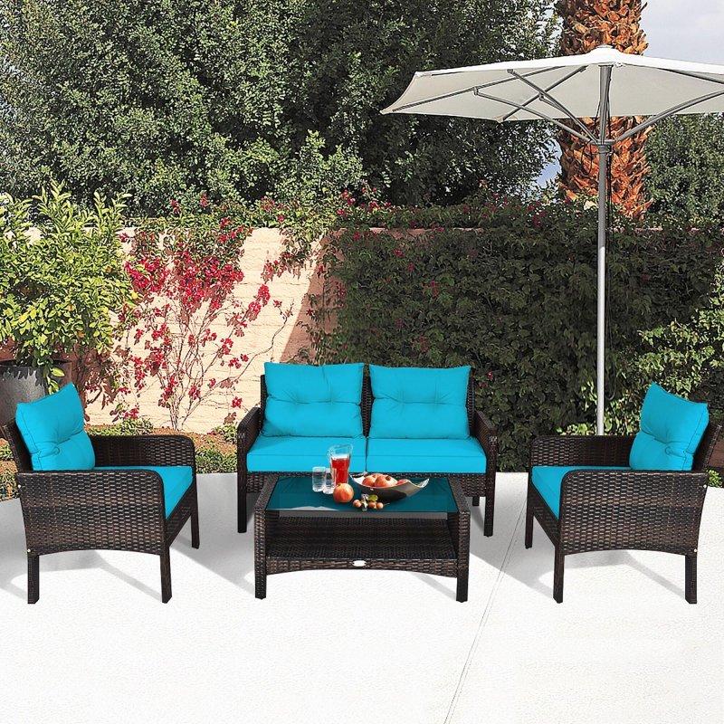 Kahverengi Rattan Minderli 4 Parça Bahçe Takımı - 275299