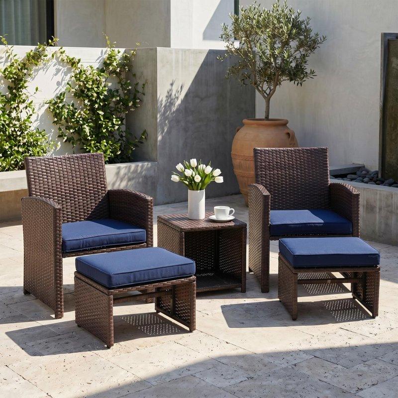 Kahverengi Rattan Minderli 5 Parça Bahçe Takımı - 268513