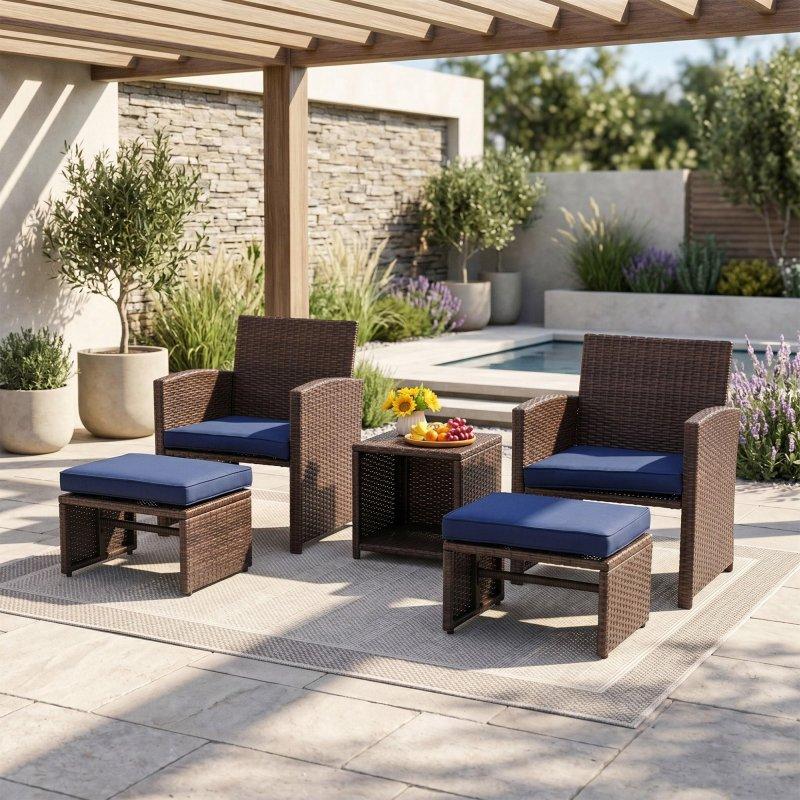 Kahverengi Rattan Minderli 5 Parça Bahçe Takımı - 268513