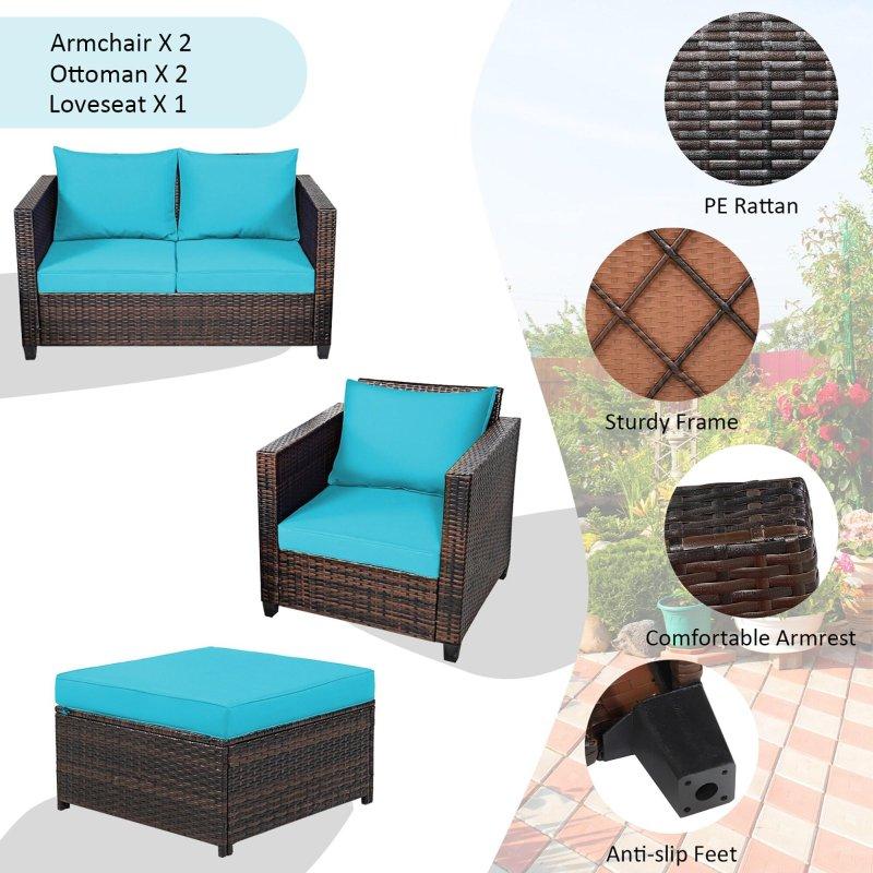 Kahverengi Rattan Minderli 5 Parça Puf Dahil Bahçe Takımı - 271324 Kahverengi Rattan Minderli 5 Parça Puf Dahil Bahçe Takımı - 271324