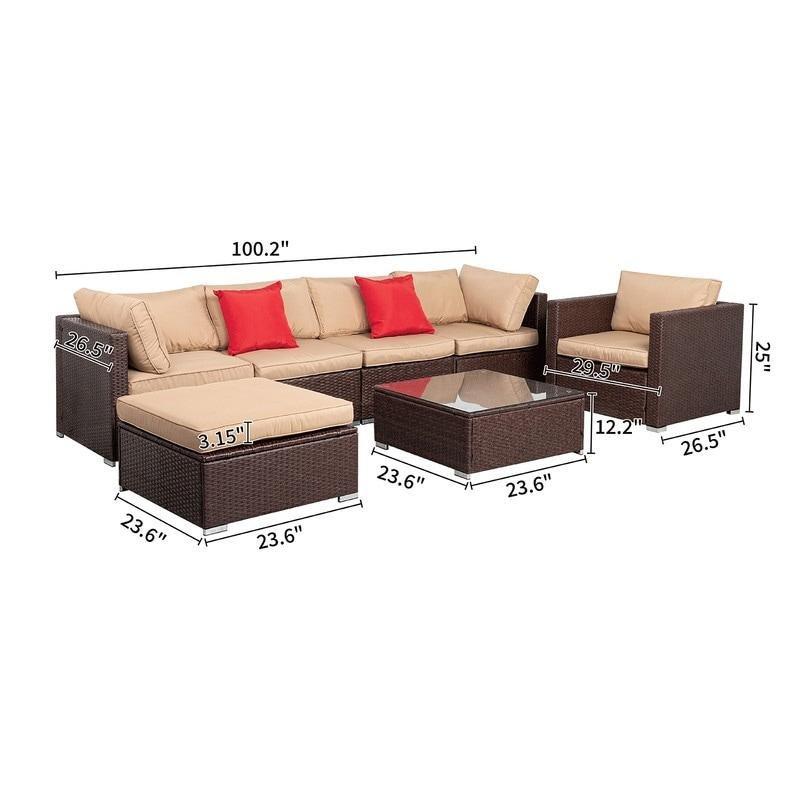 Kahverengi Rattan Minderli 7 Parça 6 Kişilik Modüler Köşe Bahçe Takımı - 270172