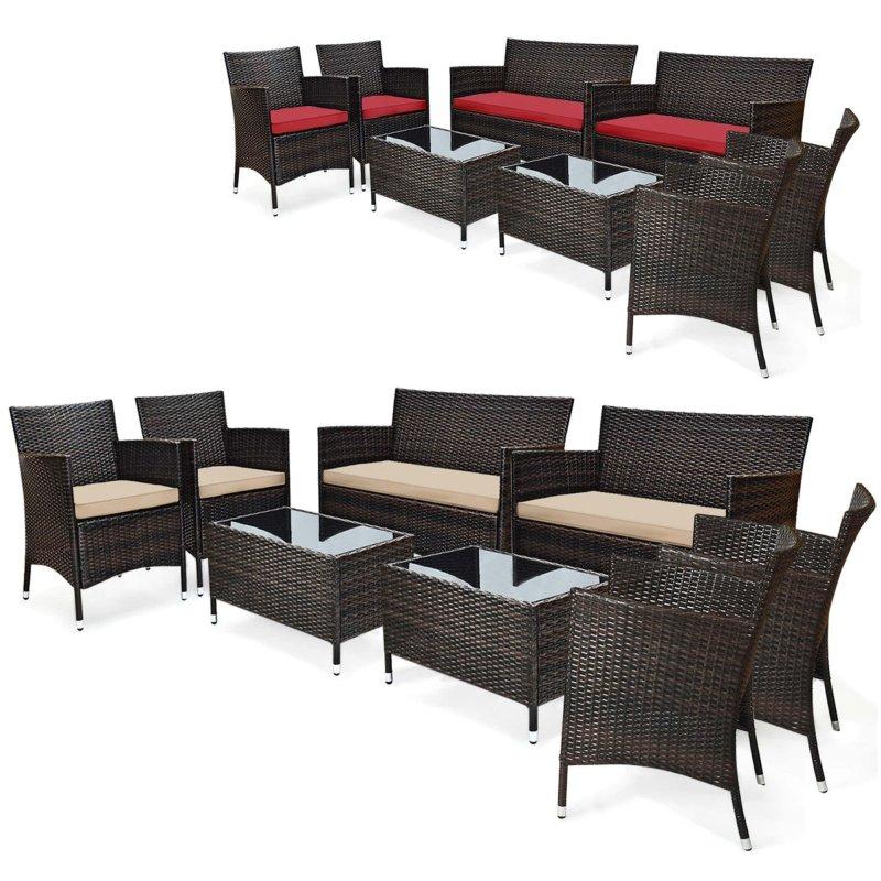 Kahverengi Rattan Minderli 8 Parça Orta Sehpalı Bahçe Takımı - 268468