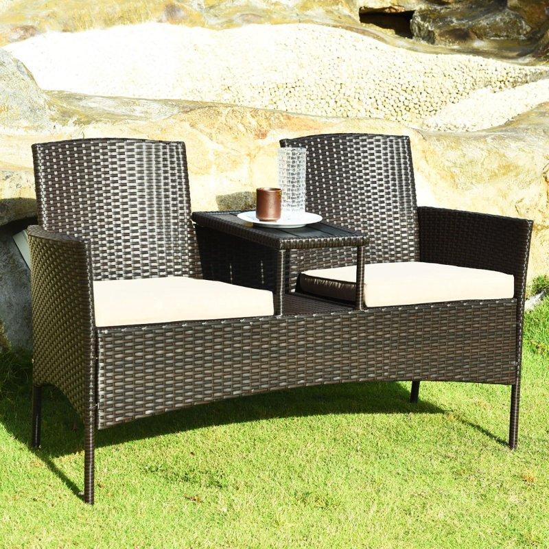 Kahverengi Rattan Minderli Dahili Orta Sehpalı Bahçe Takımı - 139 cm - 271861