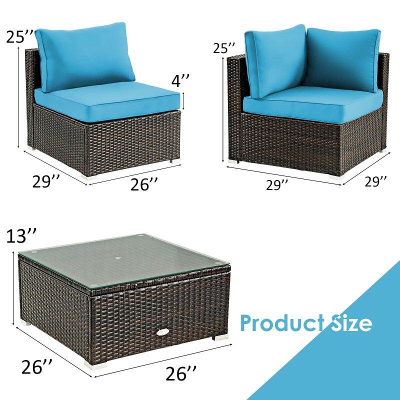 Kahverengi Rattan Minderli Modüler 5 Parça Bahçe Takımı - 276773