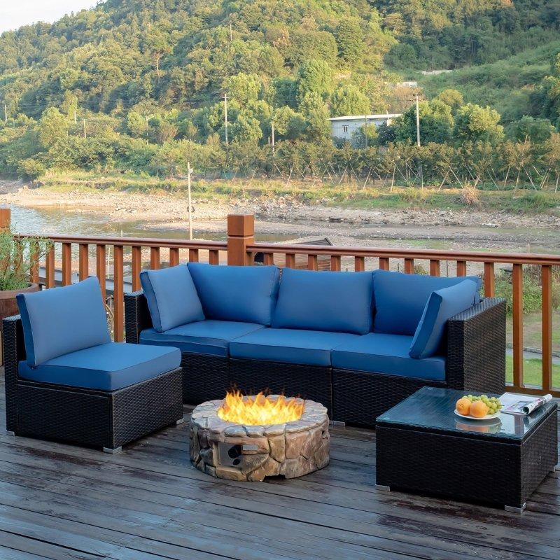 Kahverengi Rattan Minderli Modüler 5 Parça Bahçe Takımı - 276773