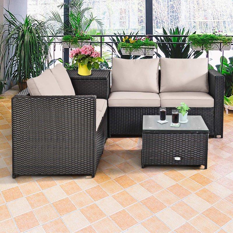 Kahverengi Rattan Minderli ve Depolamalı 4 Parça Bahçe Takımı - 273445 Kahverengi Rattan Minderli ve Depolamalı 4 Parça Bahçe Takımı - 273445