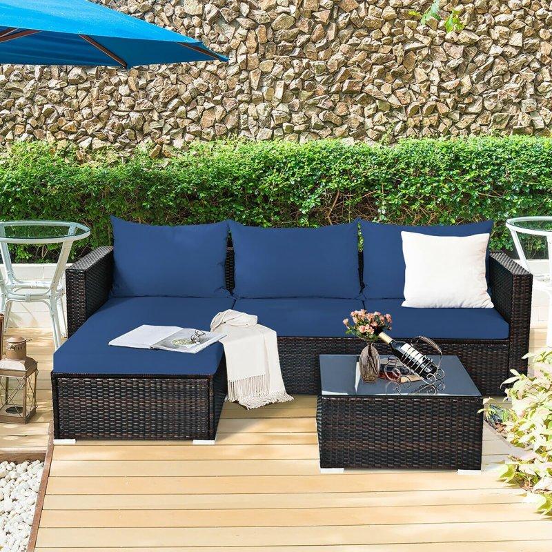 Kahverengi Rattan Modüler 5 Parça Minderli Bahçe Takımı - 273952