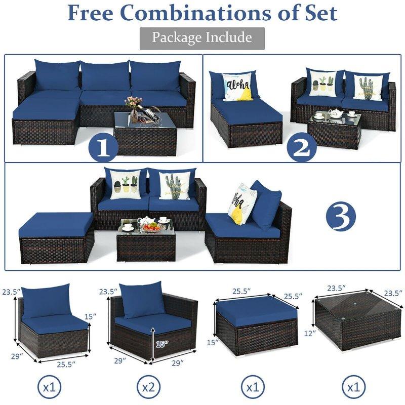Kahverengi Rattan Modüler 5 Parça Minderli Bahçe Takımı - 273952