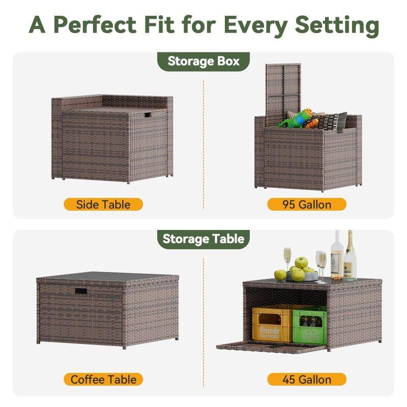 Kahverengi Rattan Modüler Depolama Kutulu Bahçe Takımı - 267759