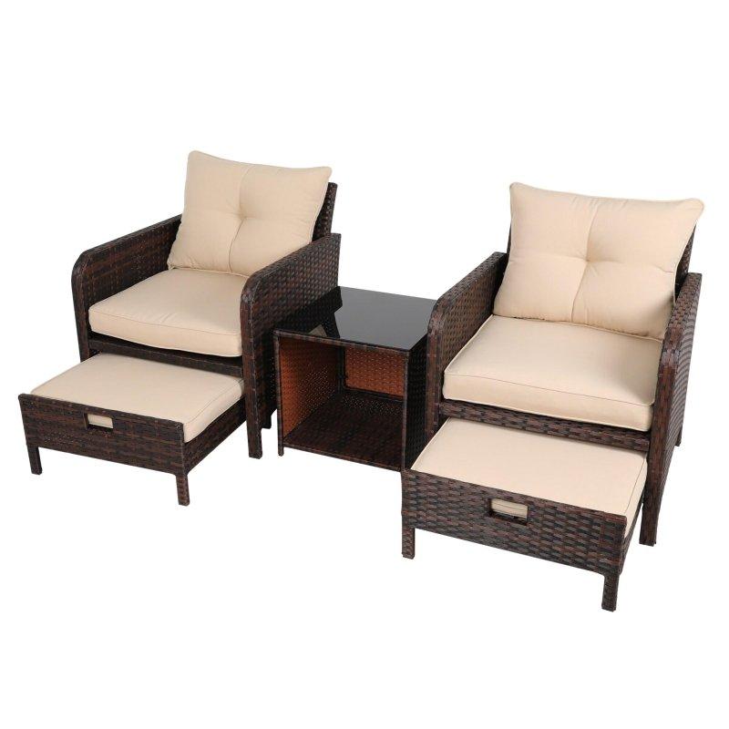 Kahverengi Rattan Puflu Minderli ve Depolamalı Bahçe Takımı - 269053
