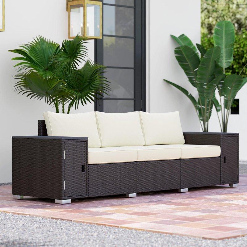 Kahverengi Rattan Saklama Alanlı Geniş Kolçaklı Köşe Koltuk - 247x71 cm - 258470