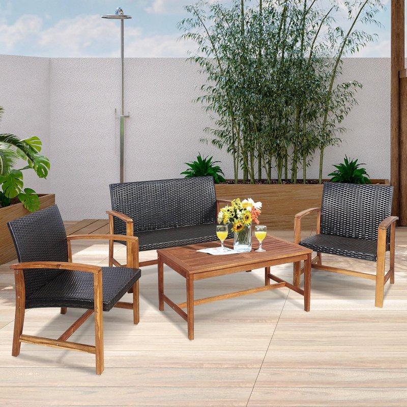 Kahverengi Rattan ve Akasya Ahşap İskeletli 8 Parça Modüler Bahçe Takımı - 273029