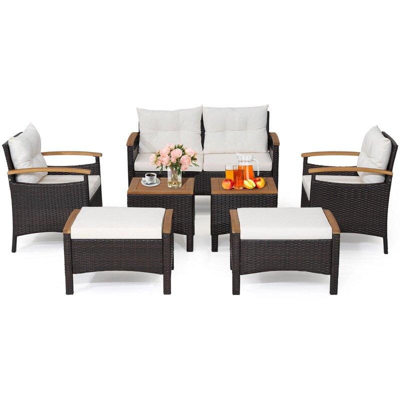 Kahverengi Rattan ve Akasya Ahşap Minderli 7 Parça Bahçe Takımı - 274194 Kahverengi Rattan ve Akasya Ahşap Minderli 7 Parça Bahçe Takımı - 274194