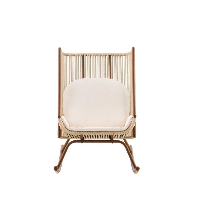 Kahverengi Rattan ve Akasya Ahşap Minderli Sallanan Sandalyeli Bahçe Takımı - 267586