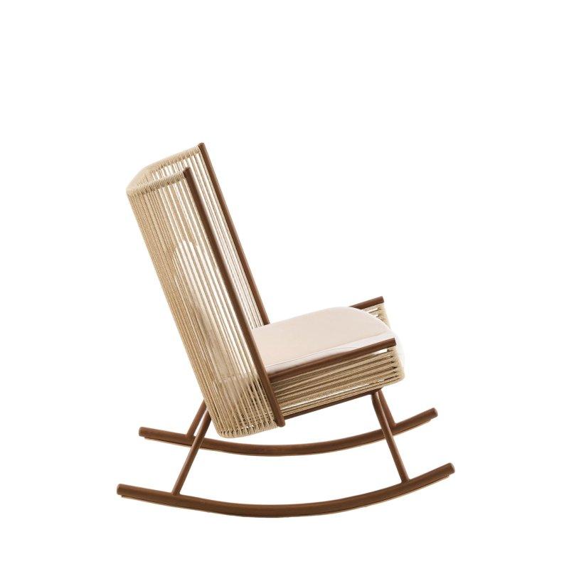 Kahverengi Rattan ve Akasya Ahşap Minderli Sallanan Sandalyeli Bahçe Takımı - 267586