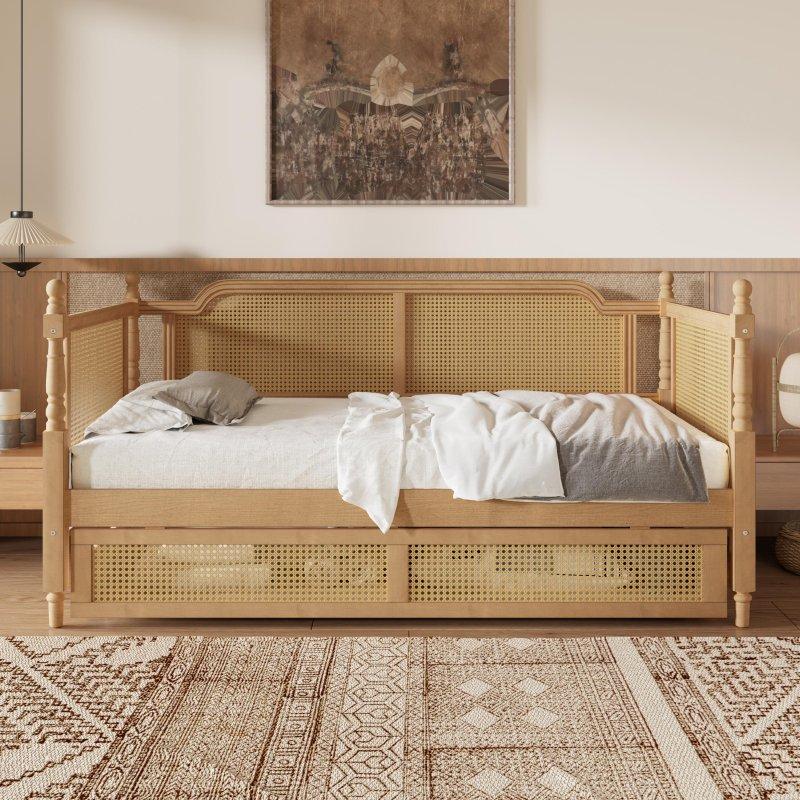 Kahverengi Rattan ve Masif Ahşap 2 Çekmeceli Daybed Karyola - 203x106 cm - 330312 Kahverengi Rattan ve Masif Ahşap 2 Çekmeceli Daybed Karyola - 203x106 cm - 330312