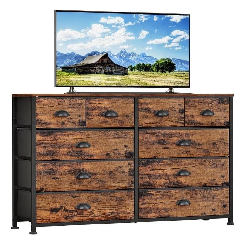 Kahverengi Siyah Ahşap ve Metal 10 Kumaş Çekmeceli Şifonyer - 115x35x80 cm - 297487