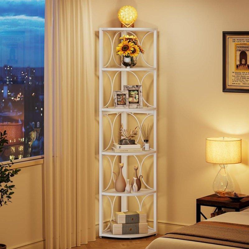 Kahverengi Siyah Metal MDF 6 Raflı Köşe Kitaplık - 33x33x170 cm - 320414
