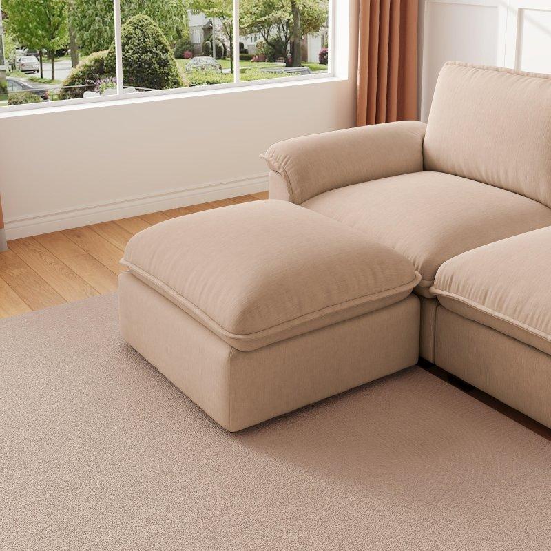 Kahverengi Şönil Kumaş Masif Ahşap L Şeklinde Modüler Bohem Koltuk - 260x154x86 cm - 292337
