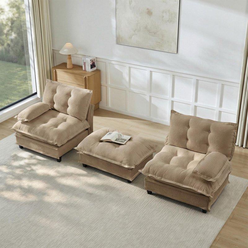 Kahverengi Şönil Kumaş Masif Ahşap Modüler Derin Oturumlu Bohem Koltuk - 196x153 cm - 292138