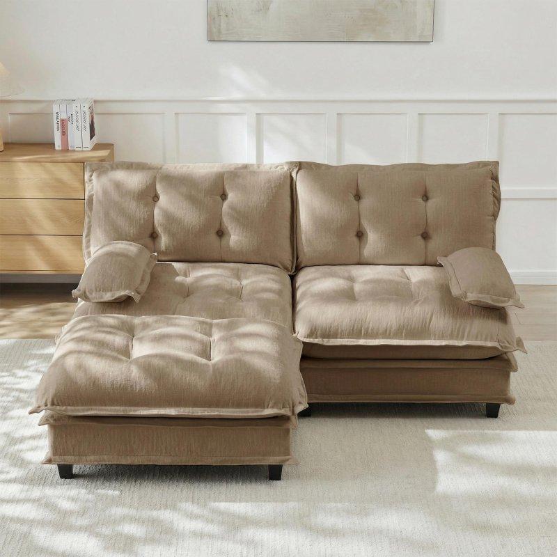 Kahverengi Şönil Kumaş Masif Ahşap Modüler Derin Oturumlu Bohem Koltuk - 196x153 cm - 292138