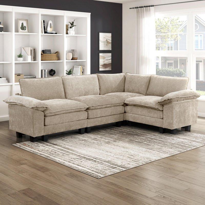 Kahverengi Şönil Kumaş Modüler 4 Parçalı Köşe Koltuk - 281x196 cm - 260127