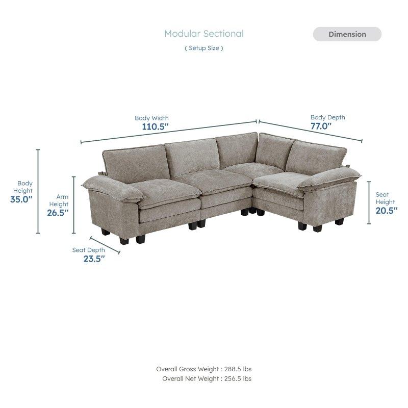 Kahverengi Şönil Kumaş Modüler 4 Parçalı Köşe Koltuk - 281x196 cm - 260127