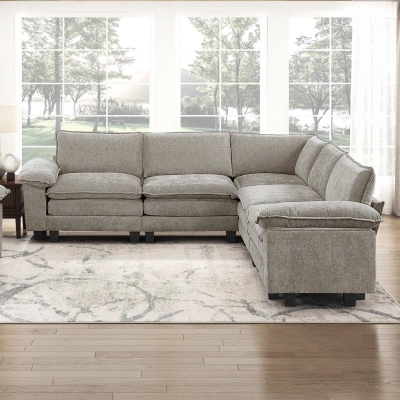 Kahverengi Şönil Kumaş Modüler 5 Parçalı Köşe Koltuk - 281x281 cm - 255081