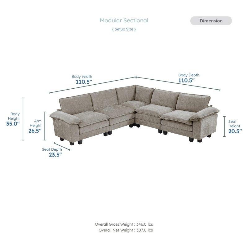 Kahverengi Şönil Kumaş Modüler 5 Parçalı Köşe Koltuk - 281x281 cm - 255081