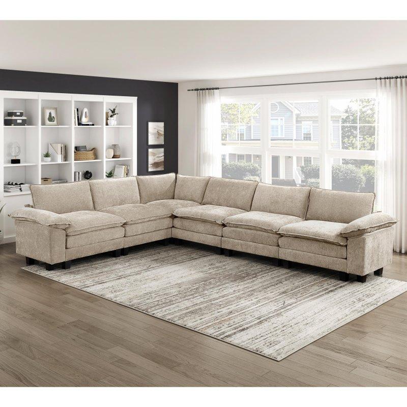 Kahverengi Şönil Kumaş Modüler L Şekilli Sağ Köşe Koltuk - 366x281 cm - 258936