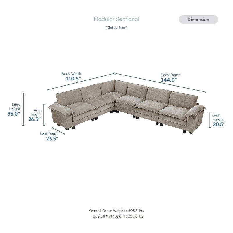 Kahverengi Şönil Kumaş Modüler L Şekilli Sağ Köşe Koltuk - 366x281 cm - 258936