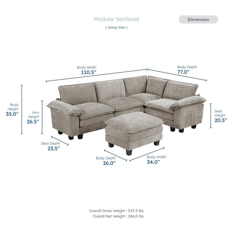 Kahverengi Şönil Kumaş Modüler Puflu Köşe Koltuk - 281x196 cm - 260740