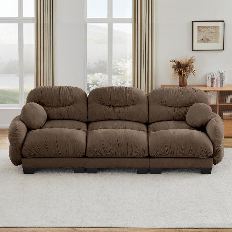 Kahverengi Şönil Kumaş Pliseli Modüler Bohem Koltuk - 295x92x87 cm - 290430