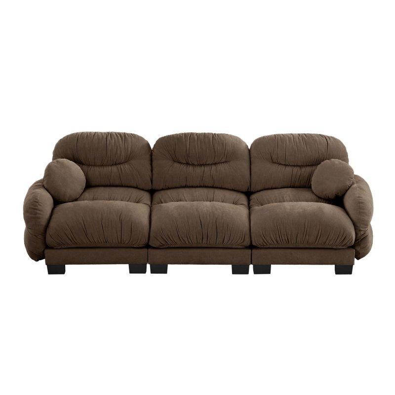 Kahverengi Şönil Kumaş Pliseli Modüler Bohem Koltuk - 295x92x87 cm - 290430