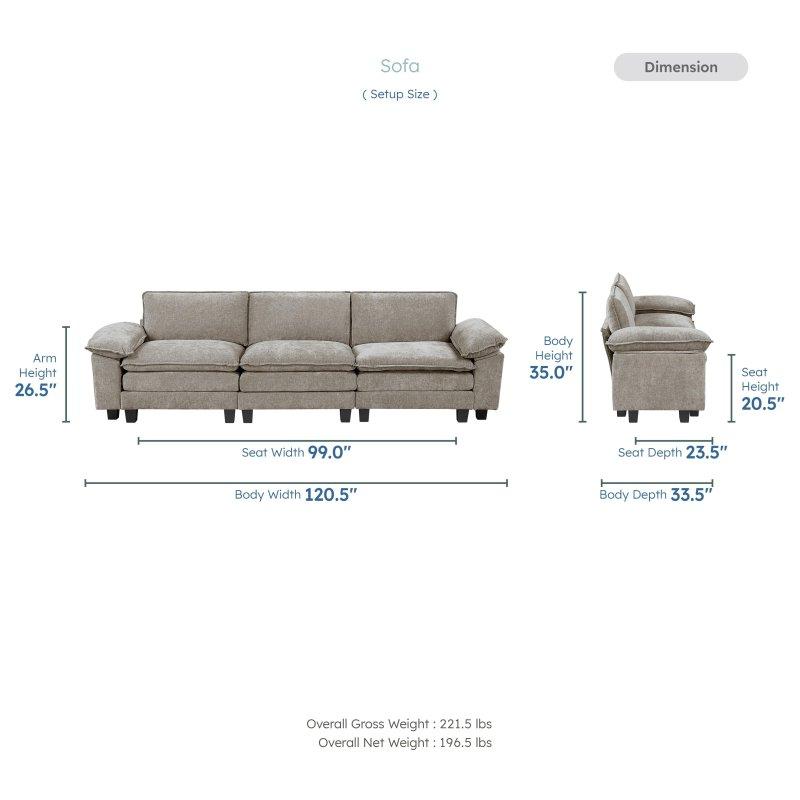 Kahverengi Şönil Kumaş Yastıklı Kolçaklı Ahşap Ayaklı Bohem Koltuk - 307 cm - 287889
