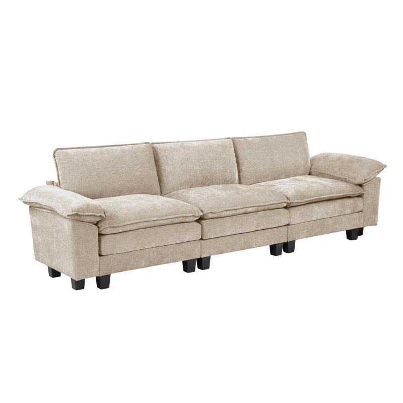 Kahverengi Şönil Kumaş Yastıklı Kolçaklı Ahşap Ayaklı Bohem Koltuk - 307 cm - 287889