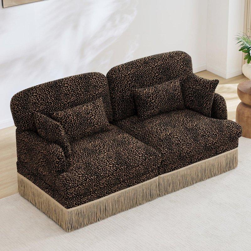 Kahverengi Şönil Leopar Desenli Püsküllü Modüler Bohem Koltuk - 176x88x84 cm - 279590