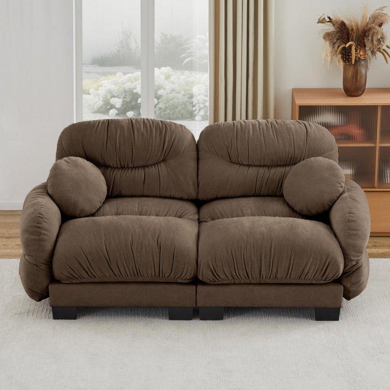 Kahverengi Şönil Pliseli Tasarım Modüler Bohem Koltuk - 208x92x87 cm - 290829