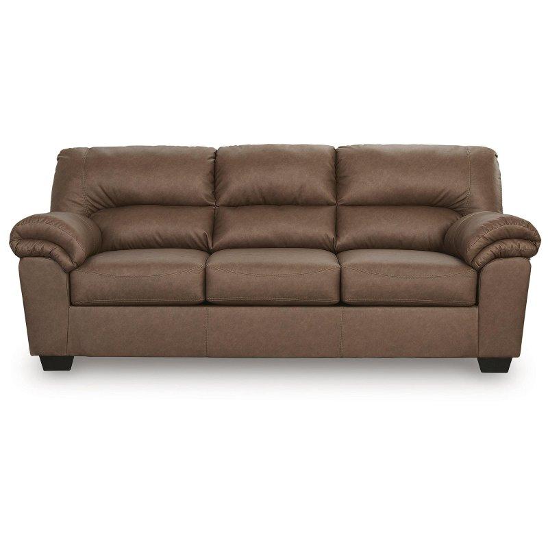 Kahverengi Suni Deri 3 Kişilik Çıkarılabilir Minderli Bohem Koltuk - 221x97 cm - 291165