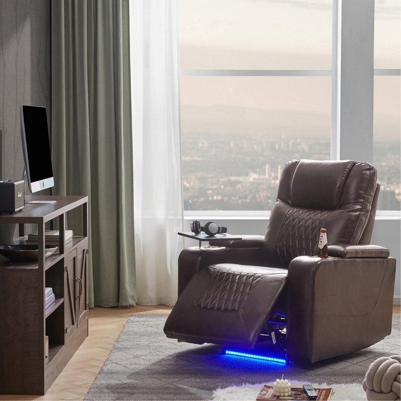 Kahverengi Suni Deri Elektrikli Döner USB Portlu ve Tepsili Baba Koltuğu - 322498