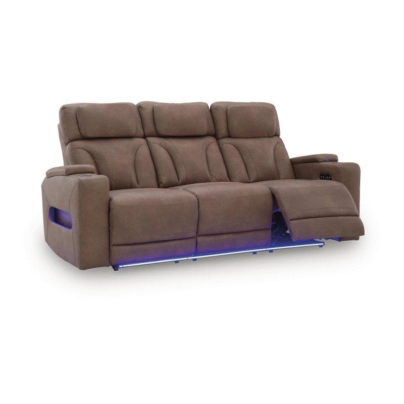 Kahverengi Suni Deri Elektrikli Mekanizmalı Ayarlanabilir Başlıklı Bohem Koltuk - 221x102x107 cm - 282767
