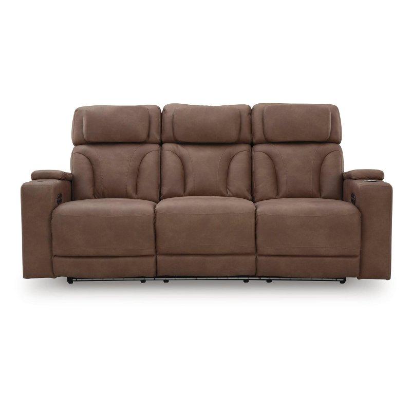 Kahverengi Suni Deri Elektrikli Mekanizmalı Ayarlanabilir Başlıklı Bohem Koltuk - 221x102x107 cm - 282767